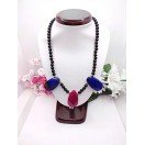 Blue & Pink Fire Agate & Onyx Necklace - 17.5 Inches Long